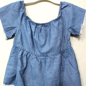 Romeo + Juliet Couture Chambray Off-the-Shoulder High-Waist Frayed Blouse M